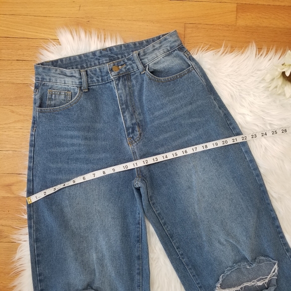 SHEIN High Waist Wide Leg Jeans with Holes on the Knees Color Washed Blue Size M - Picture 11 of 16